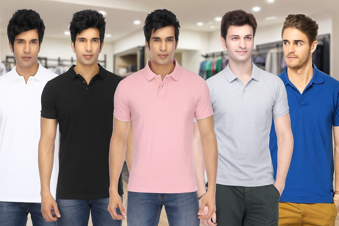 Half Sleeves Mens Polo T-Shirt Pack Of 5 Poly Matte Solid