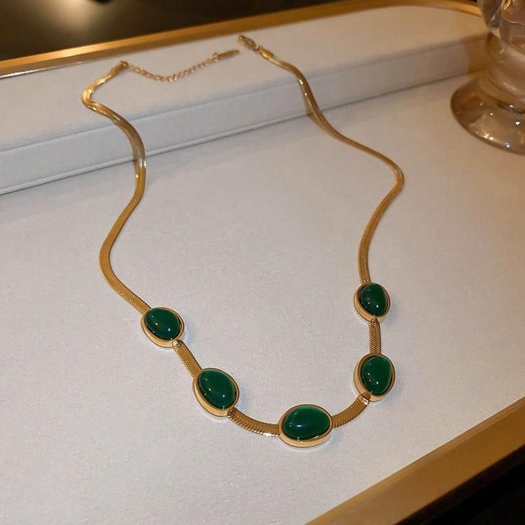 Valentine's day special. Oval Green Crystal Pendant Necklace Set With Bracelet