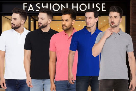 Half Sleeves Mens Polo T-Shirt Pack Of 5 Poly Matte Solid