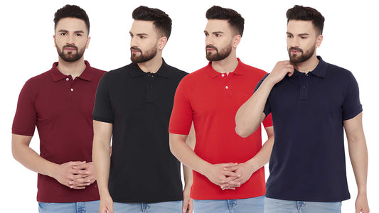 Cotton Half Sleeves Mens Polo Neck T-Shirt (Pack of 4)